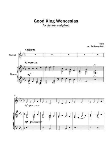 Good King Wenceslas Clarinet And Piano Sheet Music