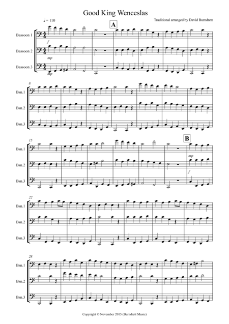 Free Sheet Music Good King Wenceslas For Bassoon Trio