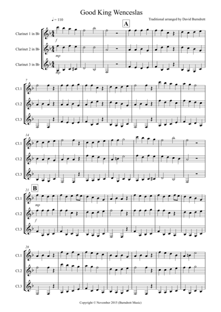 Good King Wenceslas For Clarinet Trio Sheet Music