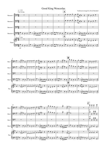 Good King Wenceslas Jazzy Style For Bassoon Quartet Sheet Music