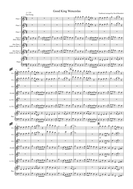 Good King Wenceslas Jazzy Style For Flute Quartet Sheet Music