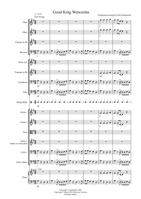 Free Sheet Music Good King Wenceslas Jazzy Style For School Orchestra