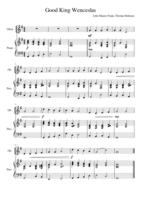 Free Sheet Music Good King Wenceslas Oboe Solo