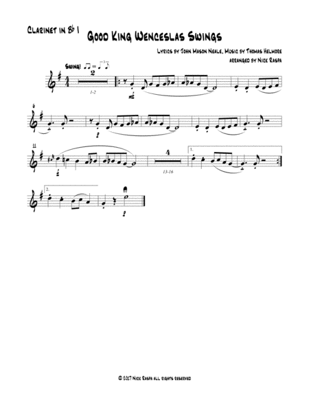 Free Sheet Music Good King Wenceslas Swings Easy Clarinet Quintet B Flat Clarinet 1 Part