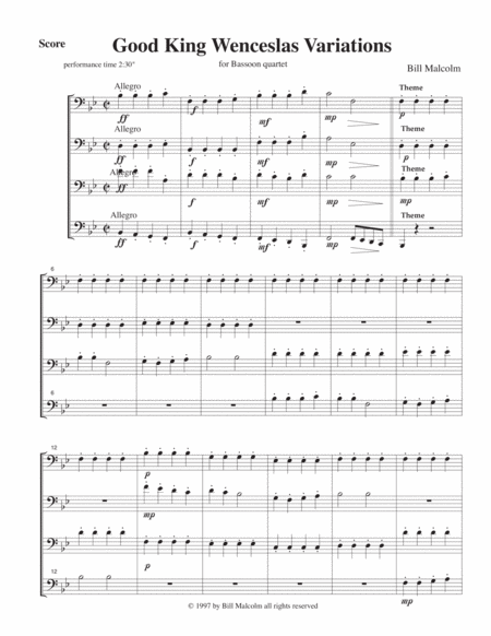 Free Sheet Music Good King Wenschlas For Bassoon Quartet