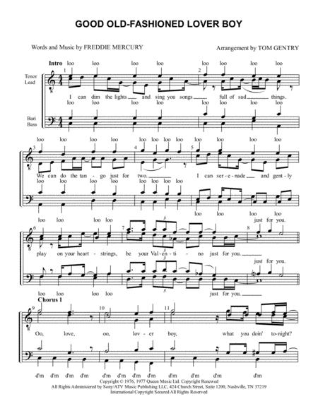 Free Sheet Music Good Old Fashioned Lover Boy Ttbb