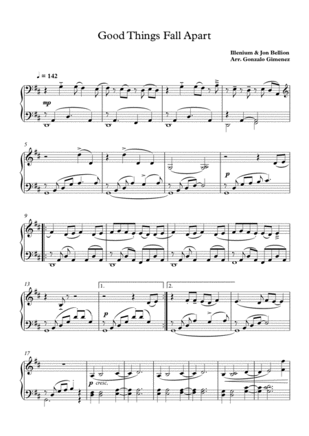 Free Sheet Music Good Things Fall Apart Illenium John Bellion Solo Piano Advanced Intermediate Level