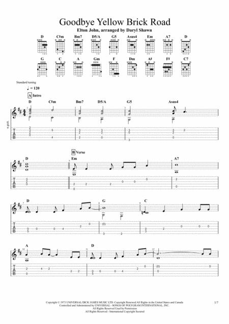 Free Sheet Music Goodbye Yellow Brick Road Elton John Arranged For Solo Fingerstyle Guitar