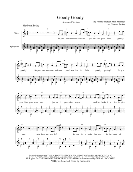 Free Sheet Music Goody Goody Voice With Xylophone Or Piano Accompaniment