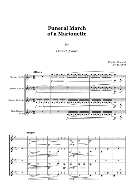 Gounod Funeral March Of A Marionette Clarinet Quartet Score And Parts Sheet Music