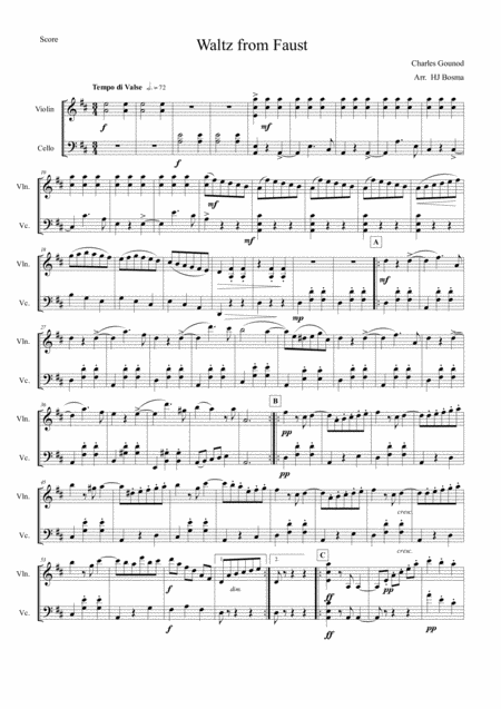 Gounod Waltz From Faust String Duet Sheet Music