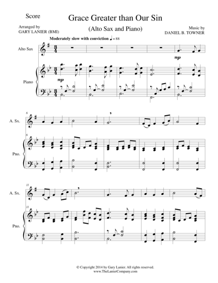 Grace Greater Than Our Sin Alto Sax Piano And Alto Sax Part Sheet Music