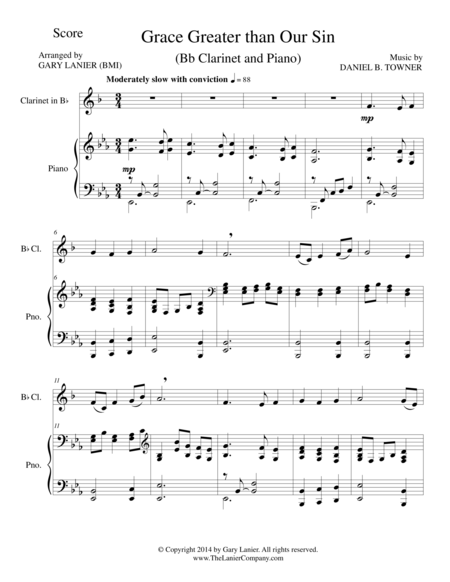 Grace Greater Than Our Sin Bb Clarinet Piano And Clarinet Part Sheet Music