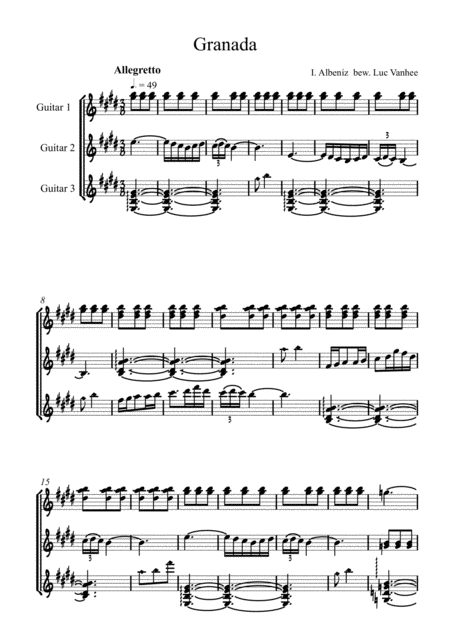 Free Sheet Music Granada Guitar Trio