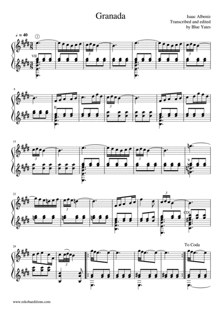 Granada Isaac Albeniz Sheet Music