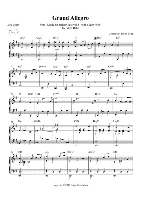 Grand Allegro Jazz Waltz Sheet Music For Ballet Class From Music For Ballet Class Vol 3 With A Jazz Twist By Sren Bebe Sheet Music