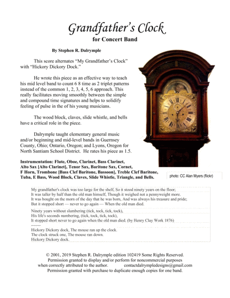 Free Sheet Music Grandfathers Clock For Concert Band