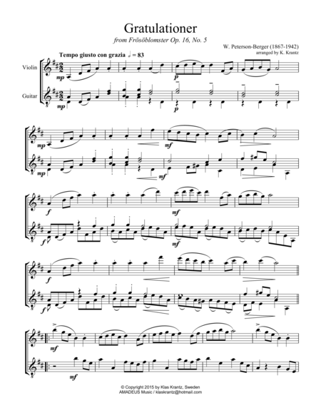 Free Sheet Music Gratulationer For Violin And Guitar