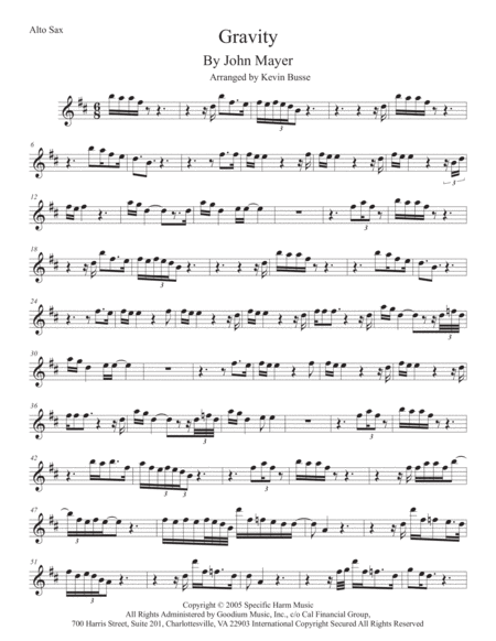 Free Sheet Music Gravity Alto Sax