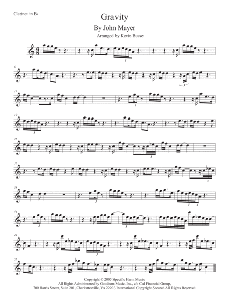 Gravity Clarinet Easy Key Of C Sheet Music