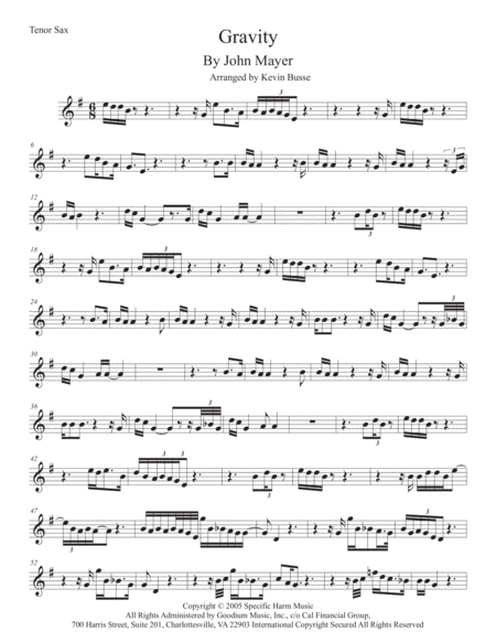 Gravity Tenor Sax Sheet Music