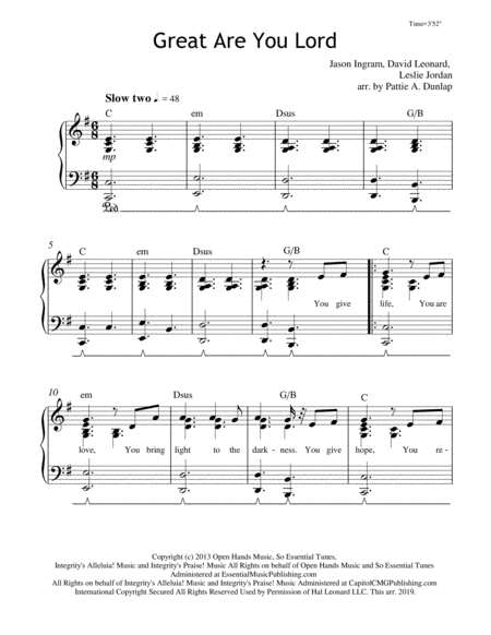 Great Are You Lord Gm Sheet Music