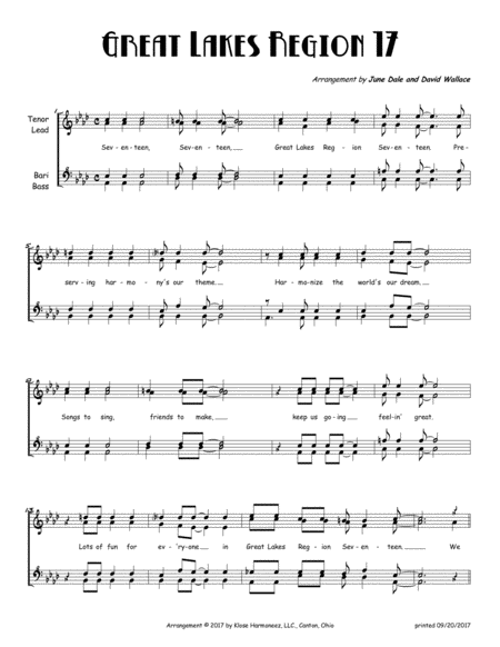 Great Lakes Region 17 Song Sheet Music