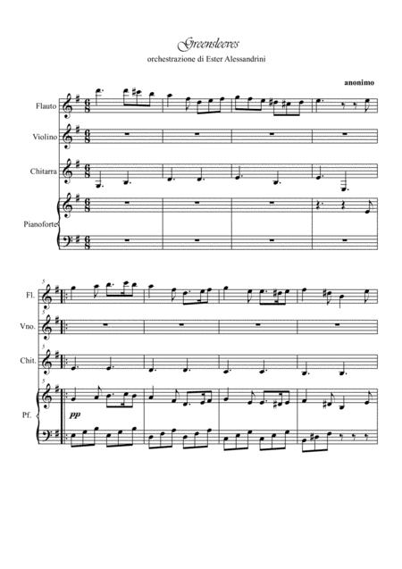 Free Sheet Music Greenleaves Easy Quartet