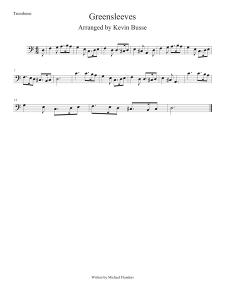 Free Sheet Music Greensleeves Easy Key Of C Trombone