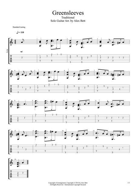 Greensleeves Fingerstyle Guitar Sheet Music