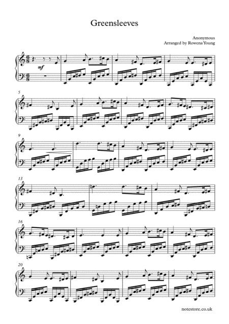 Greensleeves Piano Solo Sheet Music