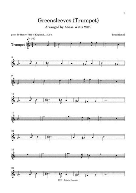 Greensleeves Trumpet Sheet Music