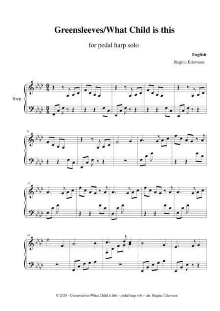 Free Sheet Music Greensleeves What Child Is This Pedal Harp Solo