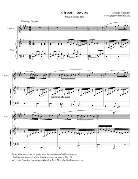 Free Sheet Music Greesleeves What Child Is This For Alto Sax And Piano