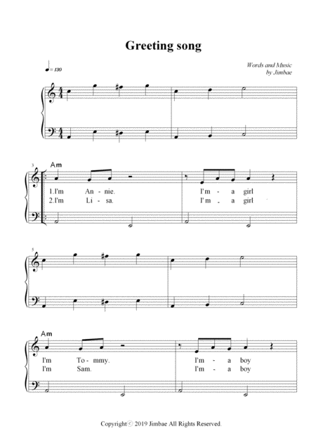 Greeting Song Nursery Rhymes For Easy Piano Sheet Music