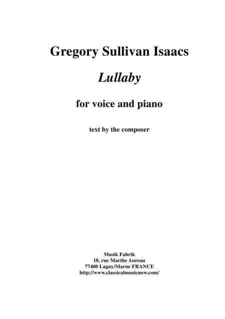 Gregory Sullivan Isaacs Lullaby For Voice And Piano Sheet Music