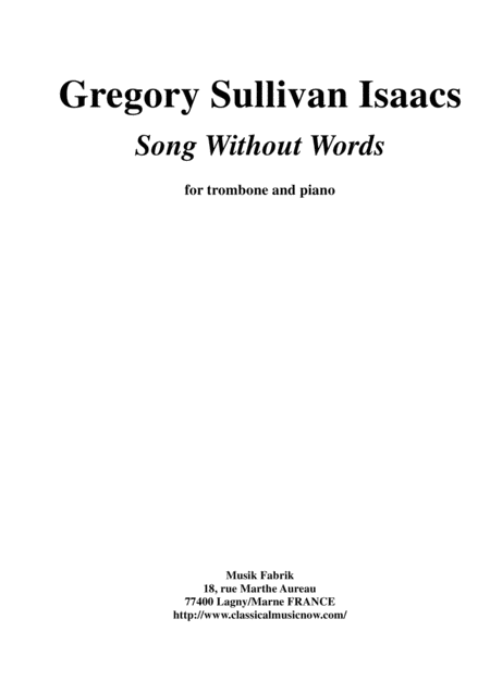 Gregory Sullivan Isaacs Song Without Words For Trombone And Piano Sheet Music