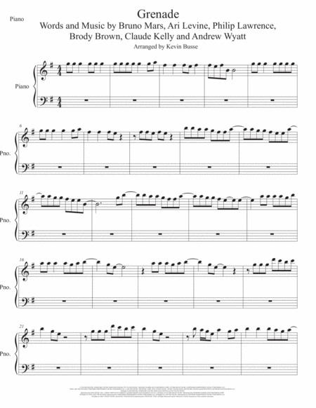 Grenade Piano Sheet Music