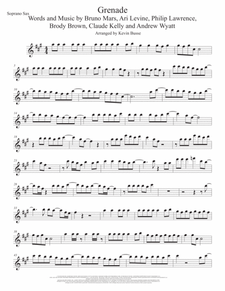 Grenade Soprano Sax Sheet Music