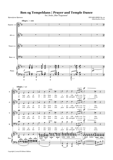 Grieg Bn Og Tempeldans Prayer And Templedans Mixed Choir And Piano Sheet Music