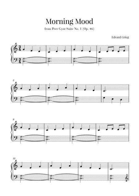 Free Sheet Music Grieg Morning Peer Gynt Suite No 1 For Easy Beginner Piano