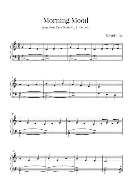 Grieg Morning Peer Gynt Suite No 1 For Easy Beginner Piano Sheet Music