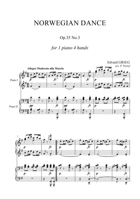 Free Sheet Music Grieg Norwegian Dance Op 35 No 3 1 Piano 4 Hands