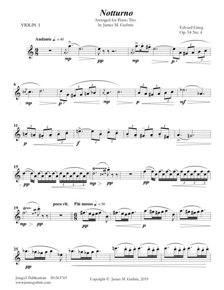 Free Sheet Music Grieg Notturno Op 54 No 3 For Piano Trio