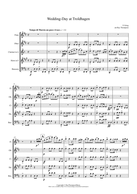 Grieg Wedding Day At Troldhagen Wind Quintet Sheet Music