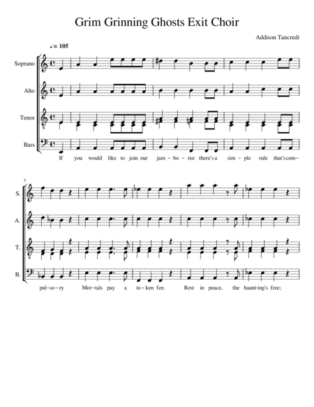 Grim Grinning Ghost Exit Choir Sheet Music