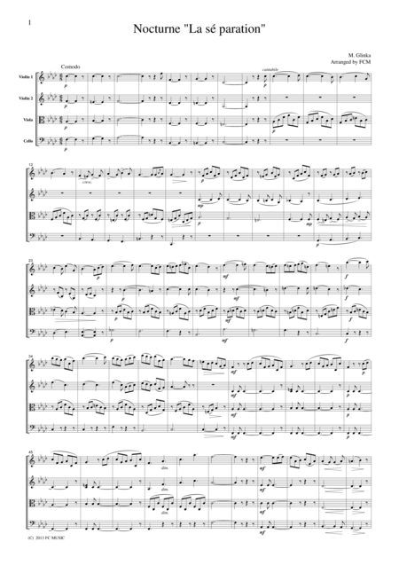 Free Sheet Music Grinka Nocturne La Separation For String Quartet Cg102