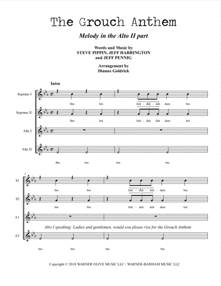 Grouch Anthem Ssaa A Cappella Sheet Music