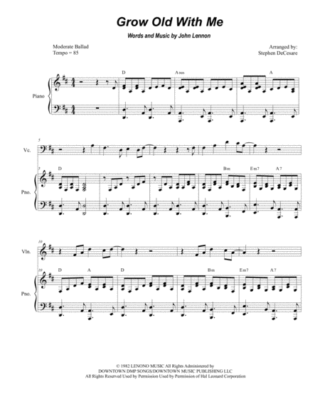 Grow Old With Me Duet For Violin And Cello Sheet Music