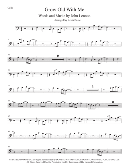 Free Sheet Music Grow Old With Me Easy Key Of C Cello